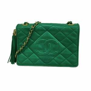 Chanel Shoulder Bag with Matelasse Chain Bag, Lambskin, Green, Women's